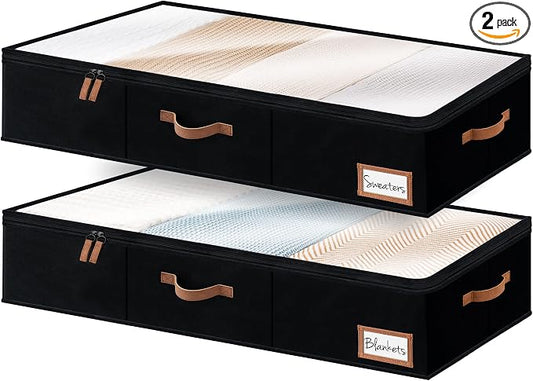 StorageWorks Extra Large Under Bed Storage Containers with Handles and Label Holder, 2 Pack Ultra-thick Fabric Underbed Bins, Closet Organizer for Clothes, Blankets, Sweater by StorageWorks