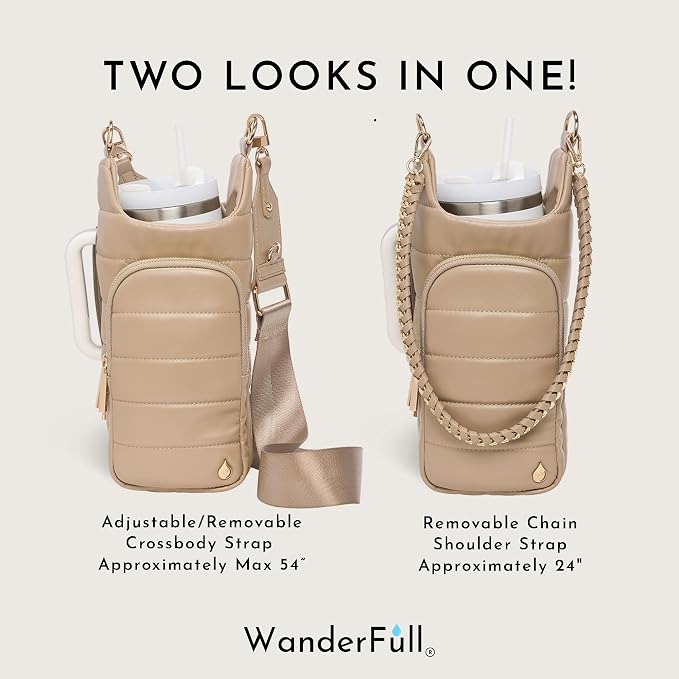 WanderFull HydroBag Handle®, Vegan Leather Hands-Free Crossbody 40 Oz Water Bottle Carrier w/Strap Bundle - Image 8