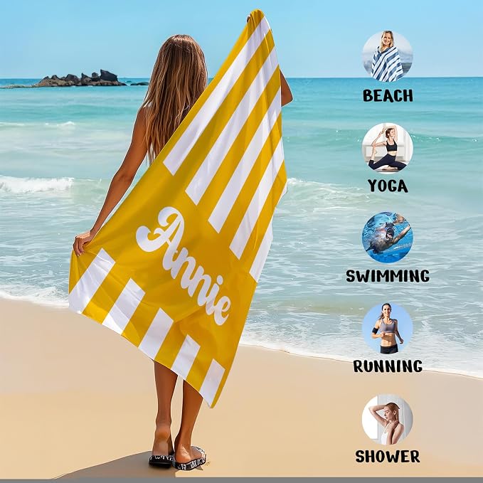 JML Personalized Beach Towel with Name, Custom Cabana Stripe Beach Towel, Customized Microfiber Pool Towel, Quick Dry & Absorbent Swim Towel for Adult,Mother's Day, Birthday, Summer Holiday,Vacation - Image 6