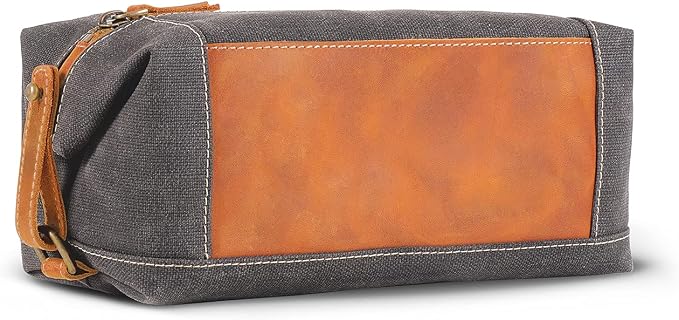 Londo Travel Toiletry Bag, Top-Grain Leather & Canvas Hanging Dopp Kit, Bathroom Case, & Makeup Organizer, Unisex - Image 2