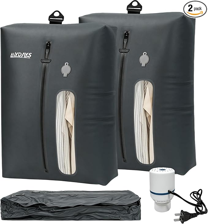 MYDAYS Vacuum Bag for Travel, Professional IPX8 Waterproof Reusable Vacuum Compression Bags for Travel Suitcases, Durable Space Saver Bag(2 PACK,With Pump) by MYDAYS