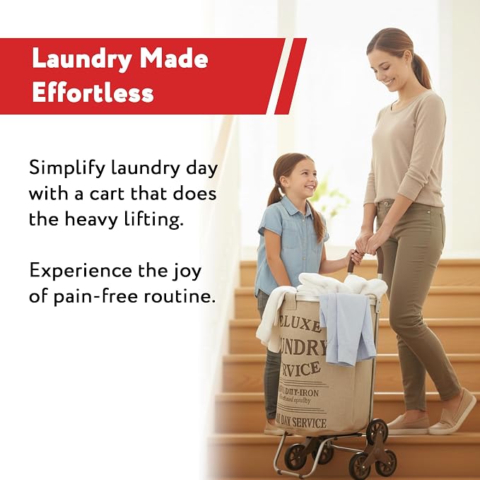 dbest products Stair Climber Laundry Trolley Dolly, Beige Laundry Bag Hamper Basket cart with wheels sorter - Image 6