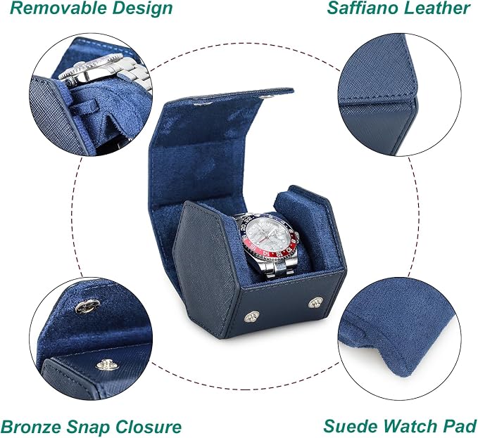 Hiram Handmade Leather Saffiano Leather Watch Roll Travel Case, Leather 1-Watches Roll Case for Treasured Watches and Bracelets(Blue) - Image 6