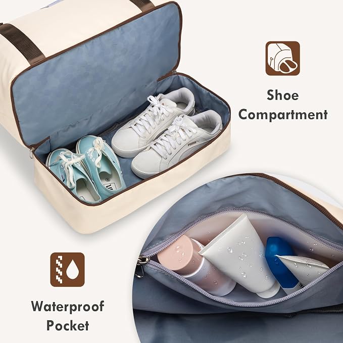 WOOMADA Weekender Overnight Bag for Women, Carry on Shoulder Travel Duffel with Shoes Compartment,Gym Bag with Toiletry Bag - Image 5