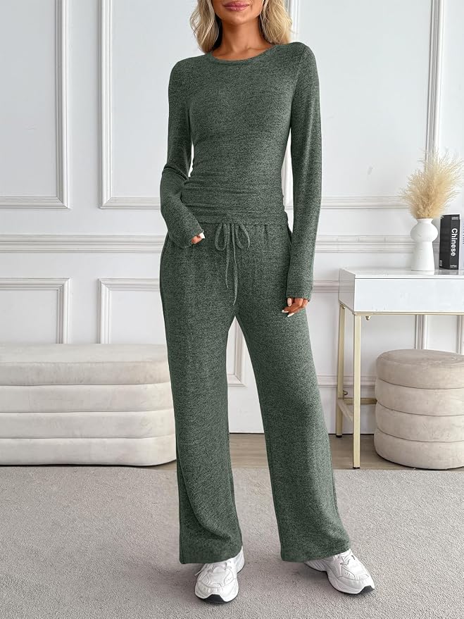 LILLUSORY Womens 2 Piece Matching Lounge Sets 2026 Fall Fashion Outfits | Long Sleeve Top & Drawstring Wide Leg Pants with Pockets, Workout Gym Comfort Sweat Suit, Travel Airport Vacation Clothing - Image 6