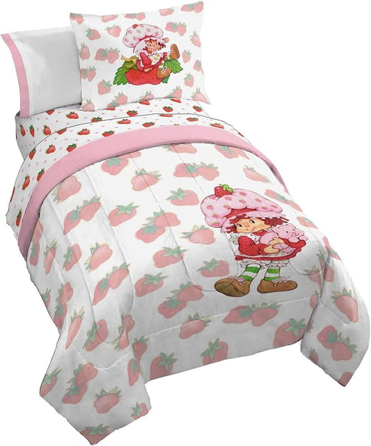 Strawberry Shortcake Full Comforter Set 7 Piece Kids Bedding, Pink | Bed in a Bag, Comforter Sheets Shams Pillowcases, Official Brand, Soft Microfiber, Machine Washable, Girls Gift by JayFranco