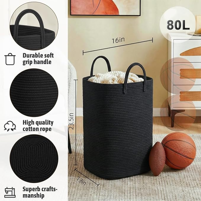 Artfeel Laundry Basket,Woven Cotton Rope Laundry Hamper,80L Versatile Storage for Dirty Clothes,Baby Toys,and Blankets in Bathroom, Nursery,and Living Room - Image 2