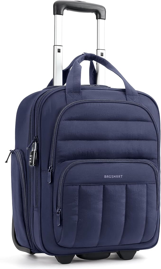 BAGSMART Small Underseat Carry on Luggage with Wheels, 16 inch Small Under Seat Luggage, Lightweight Travel Suitcase for Women, Navy Blue by BAGSMART