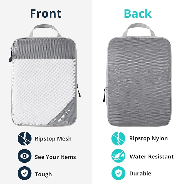 Compression Packing Cubes 10 Set, Compressible Space-Saving Packing Cubes for Travel - Compression Bags, Luggage Organizer, Travel Essentials for Women, Grey - Image 5