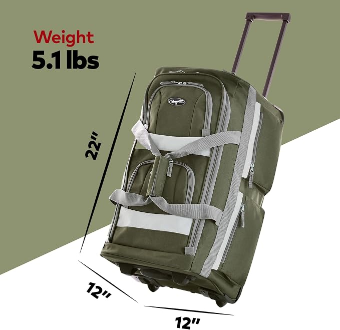 Olympia U.S.A. 22 inch Carry On 8 Pockets Wheeled Rolling Duffel Bag Water Resistant Luggage Lightweight Travel Suitcase with Retractable Handle - Image 3