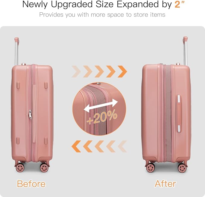 Kono Expandable Luggage 3 Piece Set Hardshell Lightweight 20in 24in 28in Carry On Suitcase with Spinner Wheels TSA Lock(Nude/Rose Gold) - Image 3