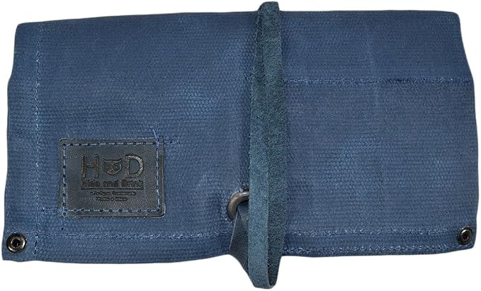 Hide & Drink, Waterproof Waxed Canvas Travel Watch Roll Organizer with 4 Slots, Easy Carry On Watchlover Storage, Handmade Travel Case, Blue Mar - Image 3