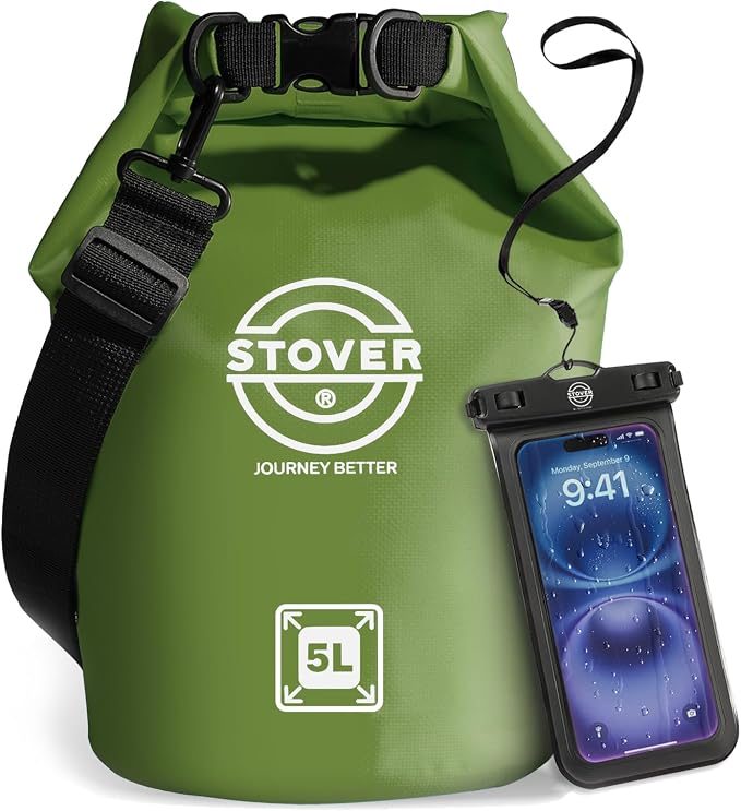 STOVER 5/10/25/30/40L Waterproof Dry Bag, Small Lightweight Roll Top Dry Bag Backpack w/Waterproof Phone Case, Kayaking, Travel, Hiking, Fishing, Tubing, Camping, the Beach, Men/Women (Green) by STOVER
