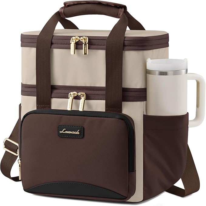 LOVEVOOK Insulated Lunch Bag For Women,Large Double Deck Adult Lunch Box,Teacher Lunch Tote Bag With Cup Holder,Leakproof Cooler Bag With Adjustable Shoulder Strap For Work Picnic Beach,Larger 15L by LOVEVOOK