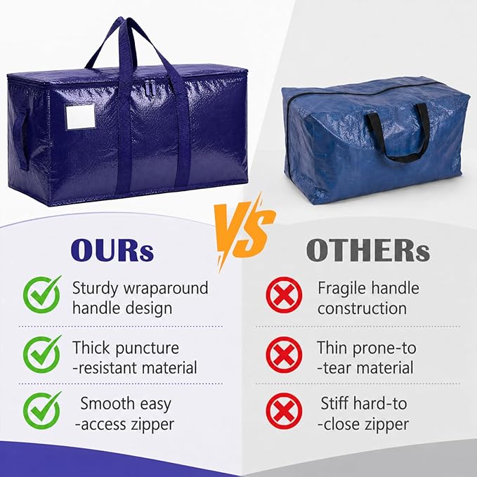 Songrey Heavy Duty Moving Bags, 12 Pack Large Storage Bags with Zipper & Handles, Waterproof Totes Bags for Clothes Packing, Moving, College Supplies, Home Organization - Image 4