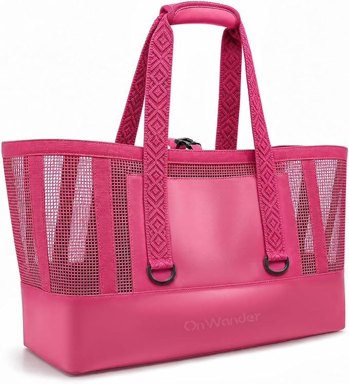 Large Mesh Beach Bag, Waterproof Bottom Tote, Structured Design Waterproof Pocket, Sandproof Pool Bag for Cruise Gym by OnWander