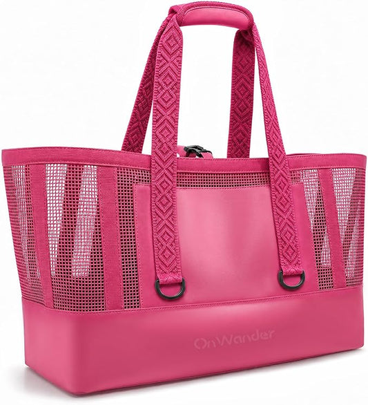 Large Mesh Beach Bag, Waterproof Bottom Tote, Structured Design Waterproof Pocket, Sandproof Pool Bag for Cruise Gym by OnWander