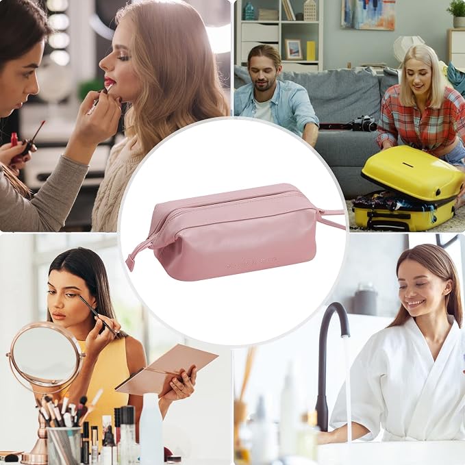CORIOS Toiletry Bag For Women Portable Make Up Bag Waterproof Wash Bag PU Leather Cosmetic Bag Bathroom Shower Bag Multifunctional Travel Organizer For Shampoo, Cosmetics, Toiletries Pink C - Image 6