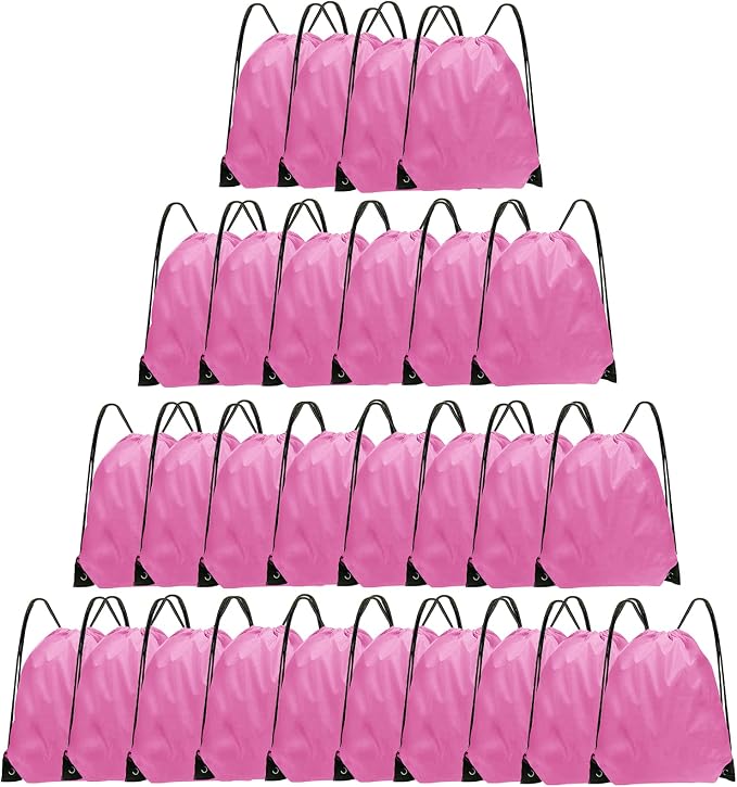 Grneric Drawstring Backpack Bulk 28 PCS Drawstring Bags String Backpack Cinch Bag Sackpack for Men Women Gym (Pink) by Grneric