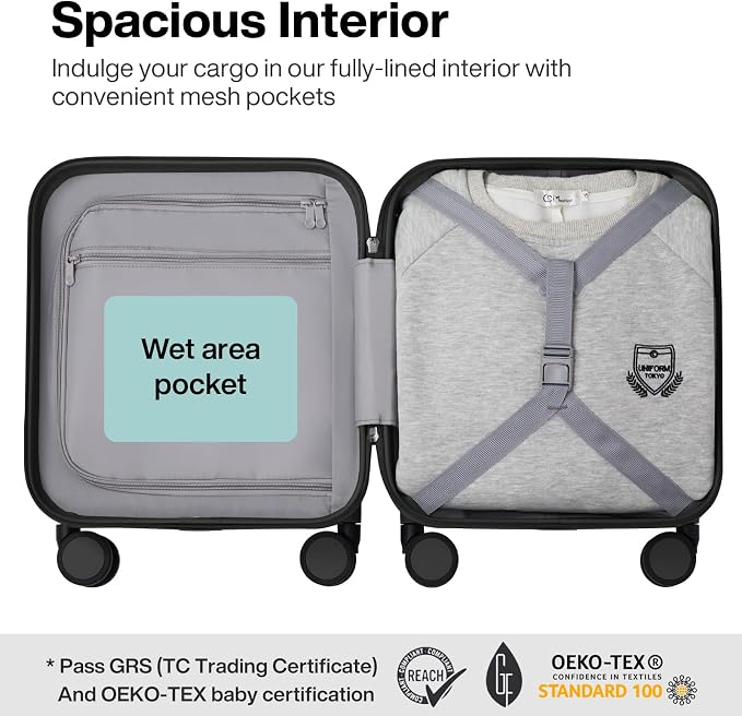 mixi Upgrade Carry on Luggage 14 Inch Underseat Personal Item Suitcases with Spinner Wheels, Hardside Rolling Suitcase PC with TSA Lock Lightweight Travel Case, Fine Grid Black - Image 5