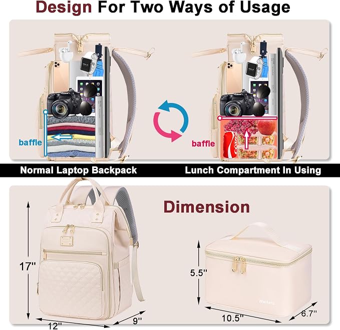 Weitars Lunch Backpack For Women,15.6 Inch Laptop Backpacks For Womens Back pack, Travel Backpacks,Work Back packs For Women (Beige) - Image 4