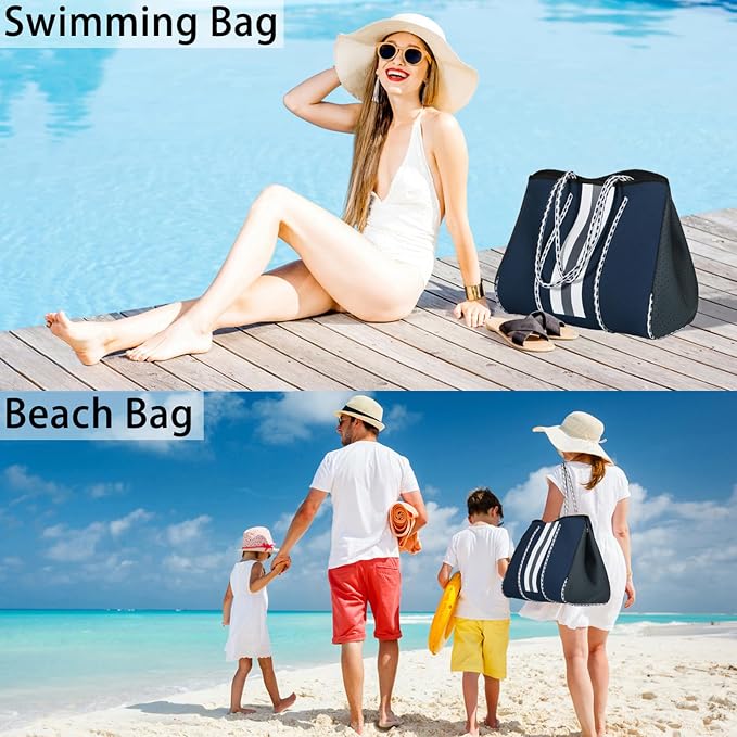 IBFUN Neoprene Bag, Large Multipurpose Beach Bag Neoprene Tote Bag with Inner Pocket for Women/Pool - Image 2