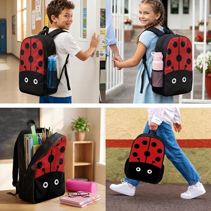 3 in 1 Knapsack Set with Lunch Bag and Pencil Bag, Durable Children’s Ladybug Backpack Set, Lightweight Large School Bag Set for Boys Girls Back to School - Image 2