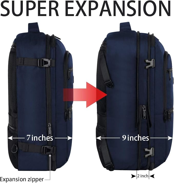 Vancropak 45l Expandable Travel Backpack, Carry on Backpack for Airplanes | Hidden Shoulder Strap, Adjustable Strap, Flight Approved Water Resistant Luggage, Lightweight Carry on Business Weekender Bag - Image 4