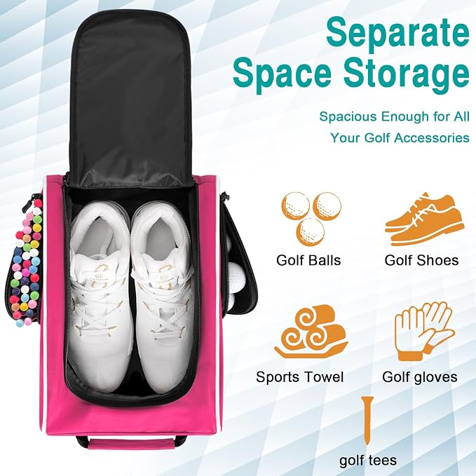 Wolt Golf Shoe Bag - Sports & Travel Shoes Carrier Bags with Ventilation & Double Outside Accessory Pocket for Socks, Tees, Golf Balls, Etc. for Women and Men (Pink) - Image 4
