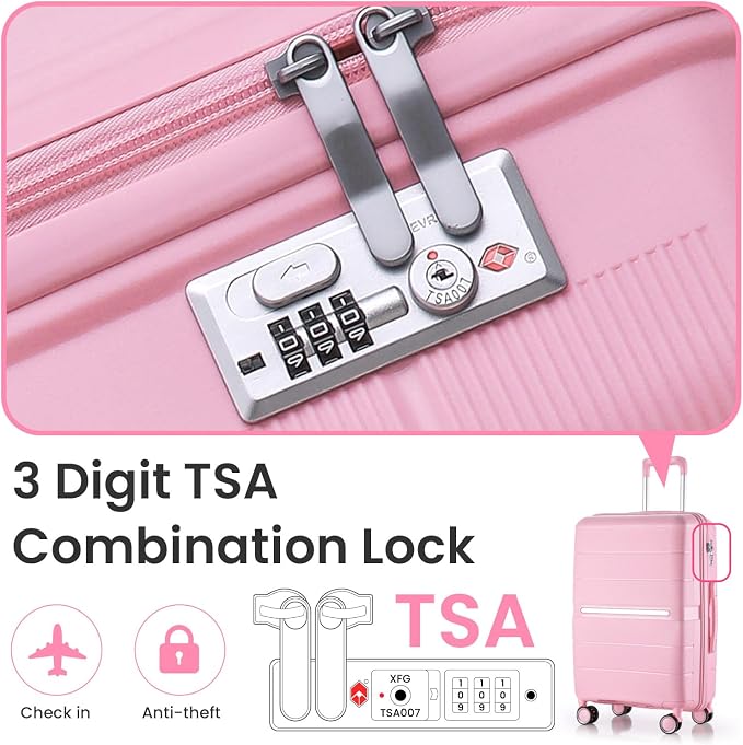 Merax Luggage Set 4 Piece Suitcase with Case Expandable Spinner Wheels Hardshell Airplane Approved Luggage Sets,Pink,14/20/24/28 - Image 5