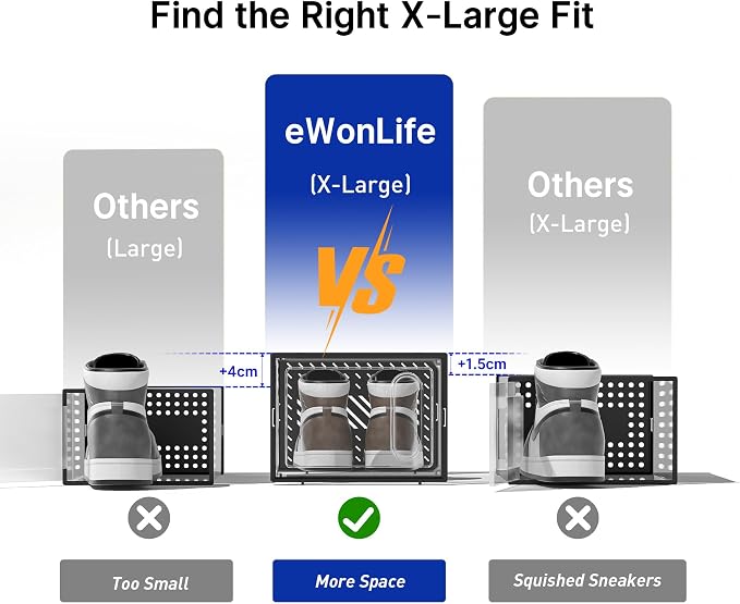 eWonLife Large Shoe Organizer Storage Box with Magnetic Door,12 Pack Clear Plastic Stackable Sneaker Containers for Closet, Connect Left and Right Shoe Box for Entryway, Drop Front, Under Bed (White) - Image 2