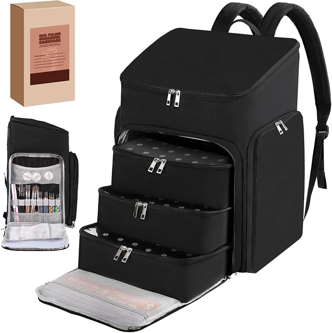 DERSTUEWE Professional Nail Polish Organizer Backpack, Black Storage Case with Multiple Compartments, Portable Travel Carrying Bag for Nail Art Supplies - Image 7