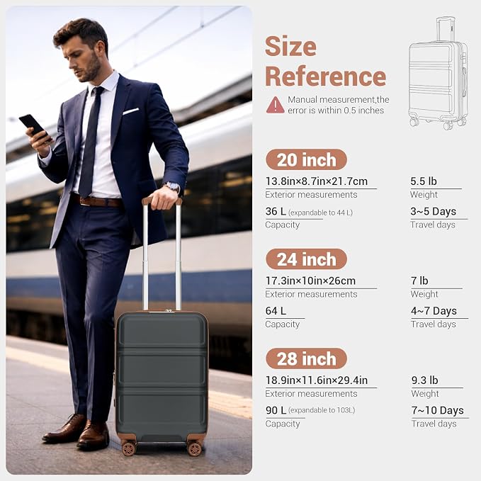 Kono Carry On Luggage 22x14x9 Airline Approved with Spinner Wheels | Lightweight PC+ABS 20 Inch Luggage with TSA Lock,Expandable Hard Shell Carry On Suitcases for Men Women,Apricot Grey - Image 2