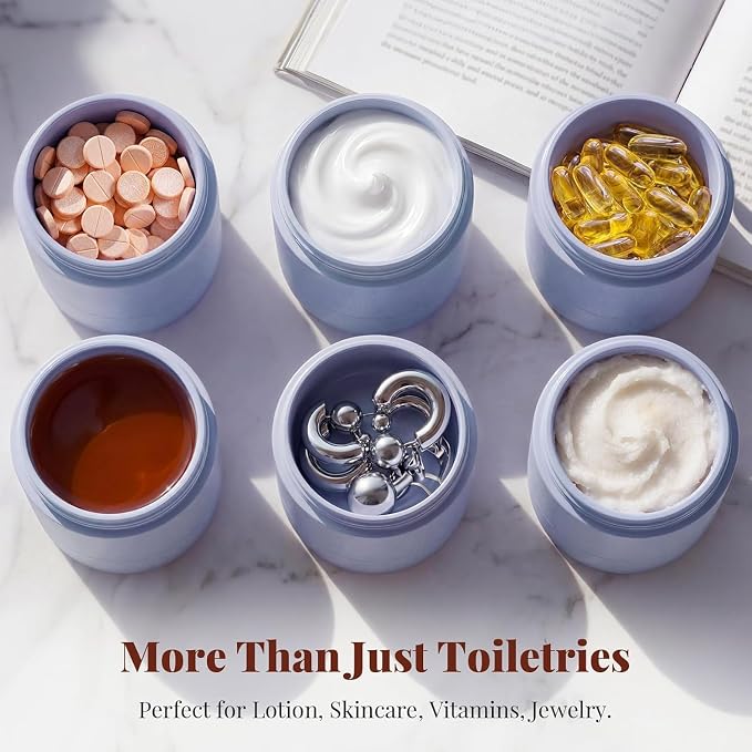 Travel Toiletry Jar Set - 6Pcs Leakproof Travle Containers, Dual - Includes 4 x 30ml, 2x60ml & 10 x Magnetic Labels, Blue - Image 2