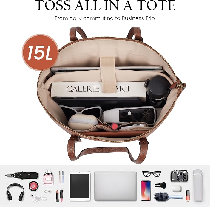 befen Vintage Genuine Leather Work Tote Bag for Women Large Tote Bag with Zipper Leather Purse and Handbags with Compartment - Image 6