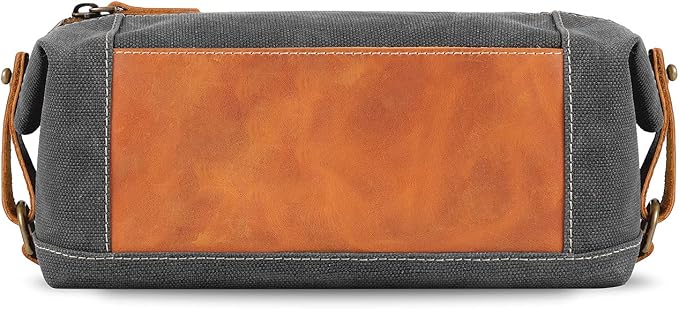 Londo Travel Toiletry Bag, Top-Grain Leather & Canvas Hanging Dopp Kit, Bathroom Case, & Makeup Organizer, Unisex by Londo