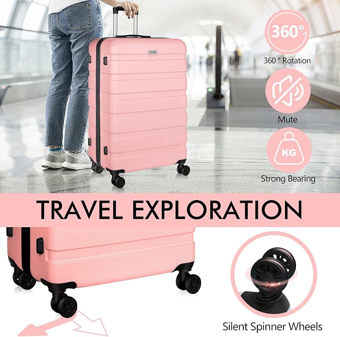AnyZip Luggage PC ABS Hardside Lightweight Suitcase with 4 Universal Wheels TSA Lock Checked-Medium 24 Inch Pink - Image 3