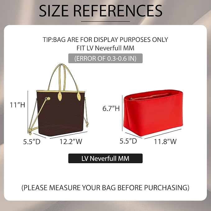 Doxo Purse Organizer Insert for LV Neverfull MM, Premium Nylon Bag Organizer with YKK Zipper & Bottle Holder, Multi Compartments Lightweight Waterproof Handbag Interior Divider, Red - Image 2