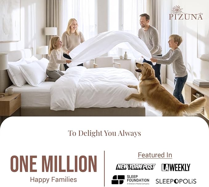 Pizuna Pure 100% Long-Staple Cotton Duvet Cover + Sheet Set King, Luxurious 400 Thread Count Long Staple Cotton, Soft Sateen Weave Bedding Set (White) - Image 2