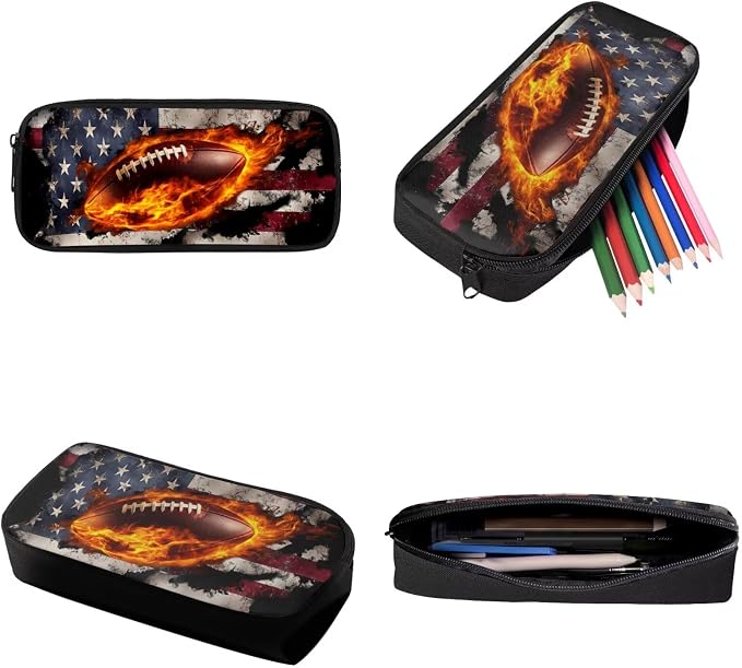 Retro American Flag Football Fire Print Children's Knapsack Set with Reusable Shoulder Lunch Bag, Boys Girls School or Travel Large Backpack Set 4th of July School Students Daypack - Image 7