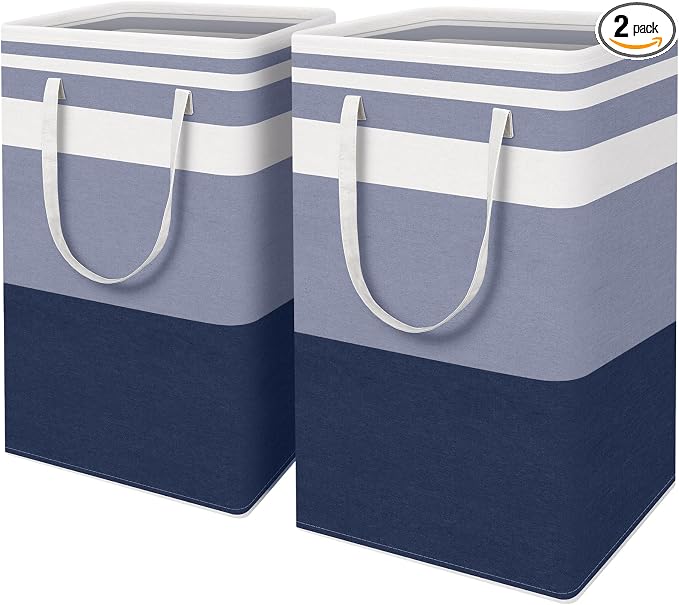 HomeHacks 2-Pack Large Laundry Basket, Waterproof, Freestanding Laundry Hamper, Collapsible Tall Clothes Hamper with Extended Handles for Clothes Toys in the Dorm and Family (Blue, 88L) by HomeHacks