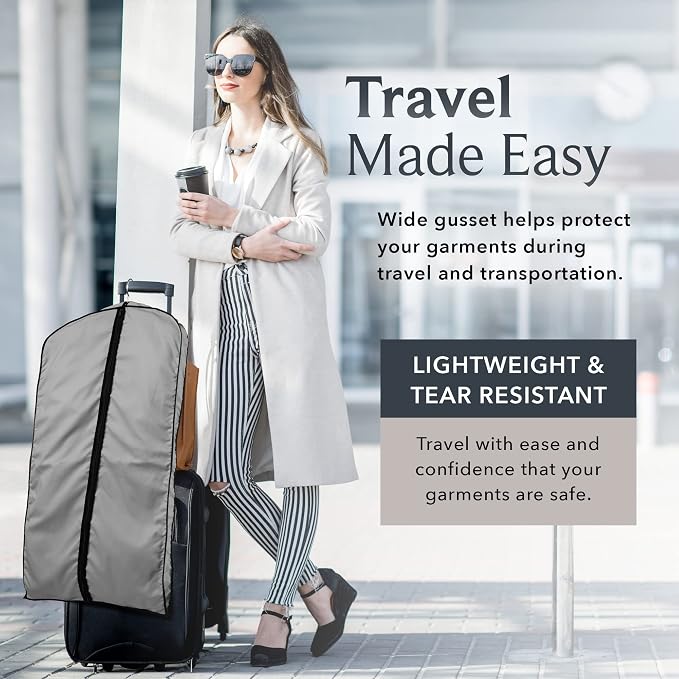 60" Luxury Fur Coat Cotton Blend Cloth Garment Bags for Travel & Hanging Clothes (Grey) - Suit Covers Garment Bag for Men & Women Dress Bag - Closet Storage Suit Bag, Dress Bags, Coat Storage - Image 5