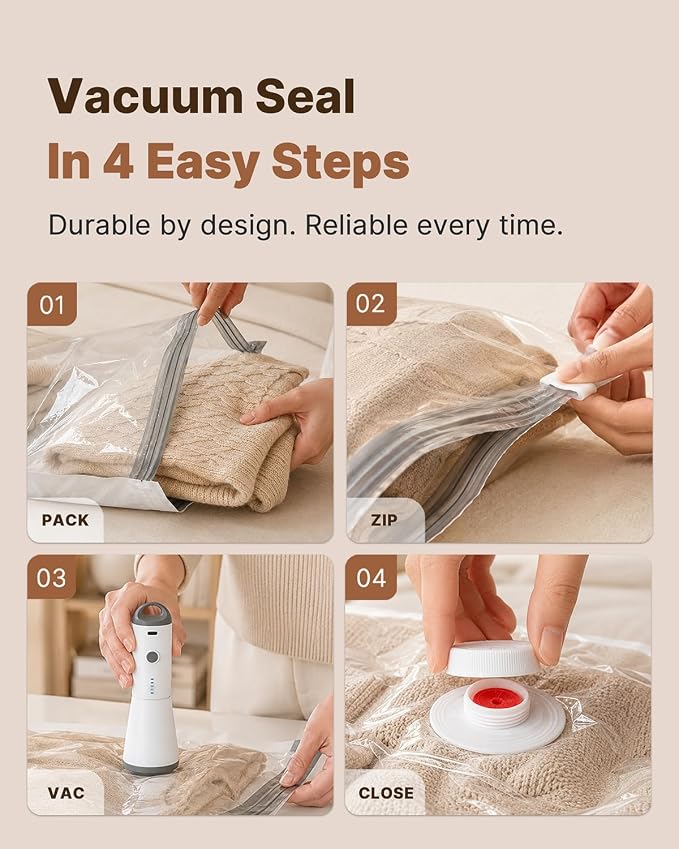 Vacbird Vacuum Seal Bags for Clothing, 20 Pack Vacuum Storage Bags with Rechargeable Cordless Air Pump(5J+5L+5M+5S), Space Saver Bags for Clothes Blanket Duvets Pillows Comforters Travel - Image 5