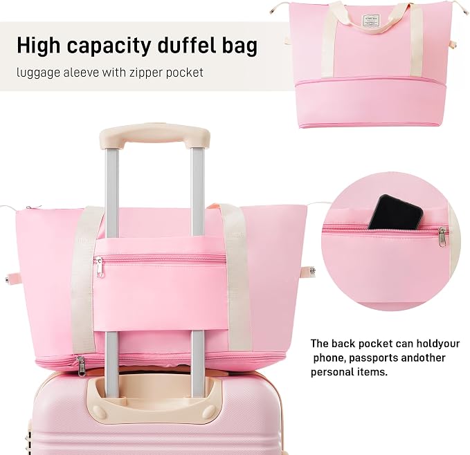 Merax Luggage sets of 2 Piece 20 24 IN Carry on Luggage Hard Case White Pink Luggage Expandable Checked Luggage Suitcase Set with Wheels - Image 5