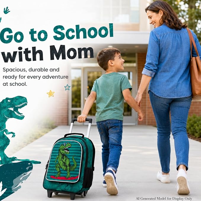 AGSDON 3PCS Rolling Backpack for Girls Boys, Kids Roller Wheels Bookbag, Wheeled School Bag with Lunch Bag - Image 6