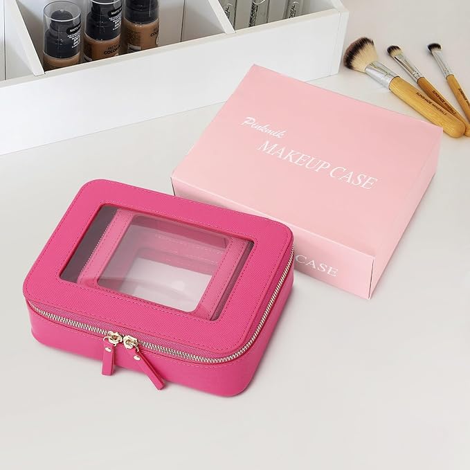 Pinkmik Clear Makeup Bag Waterproof Travel Case for Cosmetics and Toiletries Women's Purse Organizer and Clear Car Bag with Zipper (X/Fuxia, M+MINI) - Image 7