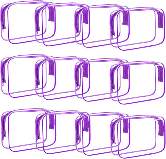 12 Pack Clear Makeup Cosmetics Bag, TSA Approved Toiletry Bag, PVC Zippered Clear Pouch Cosmetic Toiletries Make Up Bag Waterproof Vinyl Plastic Organizer Case for Travel Vacation Bathroom