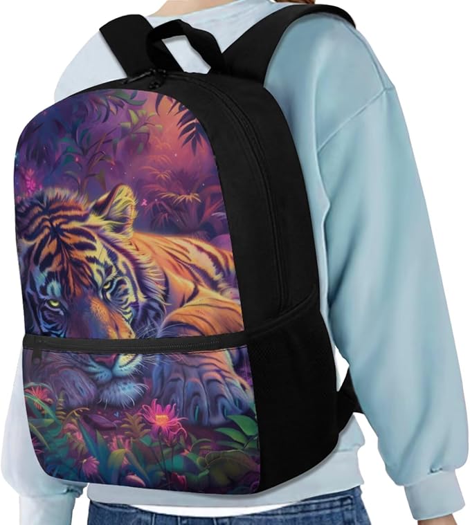 Tiger Backpack for Kids Girls Backpack with Lunch Box Water Bottle Holder with Strap and Soft Pencil Case 4PCS Set Bookbag with Front Pocket 17 inch Large Capacity School Bag with Side Pocket - Image 2
