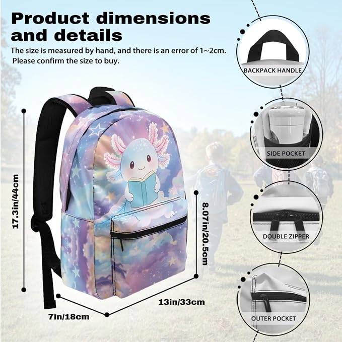 Axolotl Backpack for School Kids Boys 10-12 Galaxy Cute Bookbag with Lunch Box 4-in-1 Set Boys Backpack with Adjustable Straps 5th 6th Grade Backpacks for Girls School Bag Set - Image 3