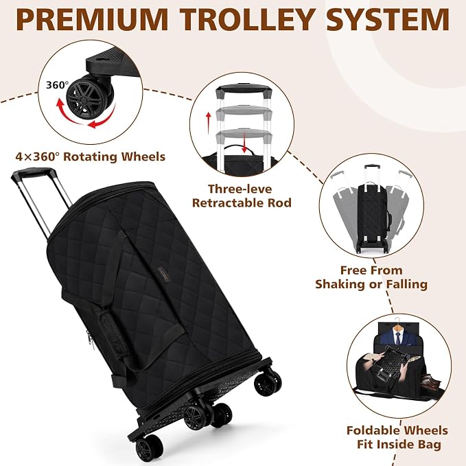 Rolling Garment Bags for Travel - Carry on Convertible Garment Duffle Bags with Wheels for Men Women, 4 in 1 Large Travel Duffel Bags with Shoes Compartment Hanging Suit Dress Weekender Bag 4pcs Set - Image 4